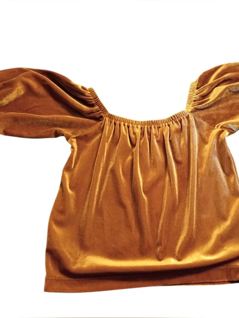 EUC 2/$10 Velvet Off-Shoulder Crop Top in Metallic Mustard  6/6x